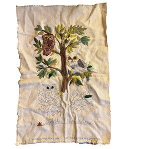 Vintage Erica Wilson 1971 Owl Embroidery Piece Columbia Minerva Corp (Unfinished